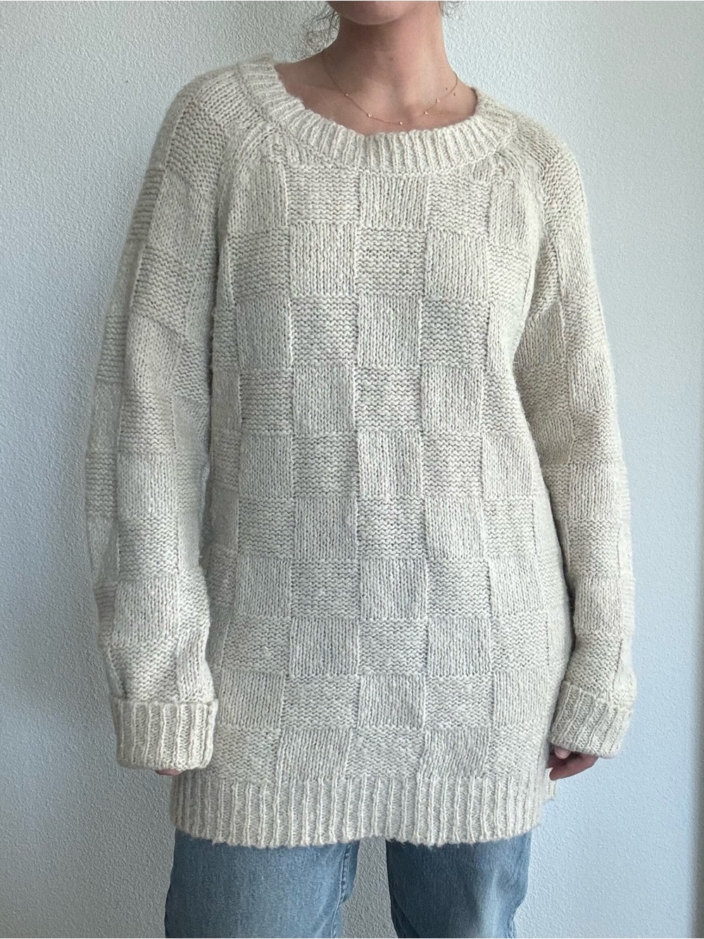 Cooperative Urban Outfitters Oatmeal Checkerboard Oversized Sweater M